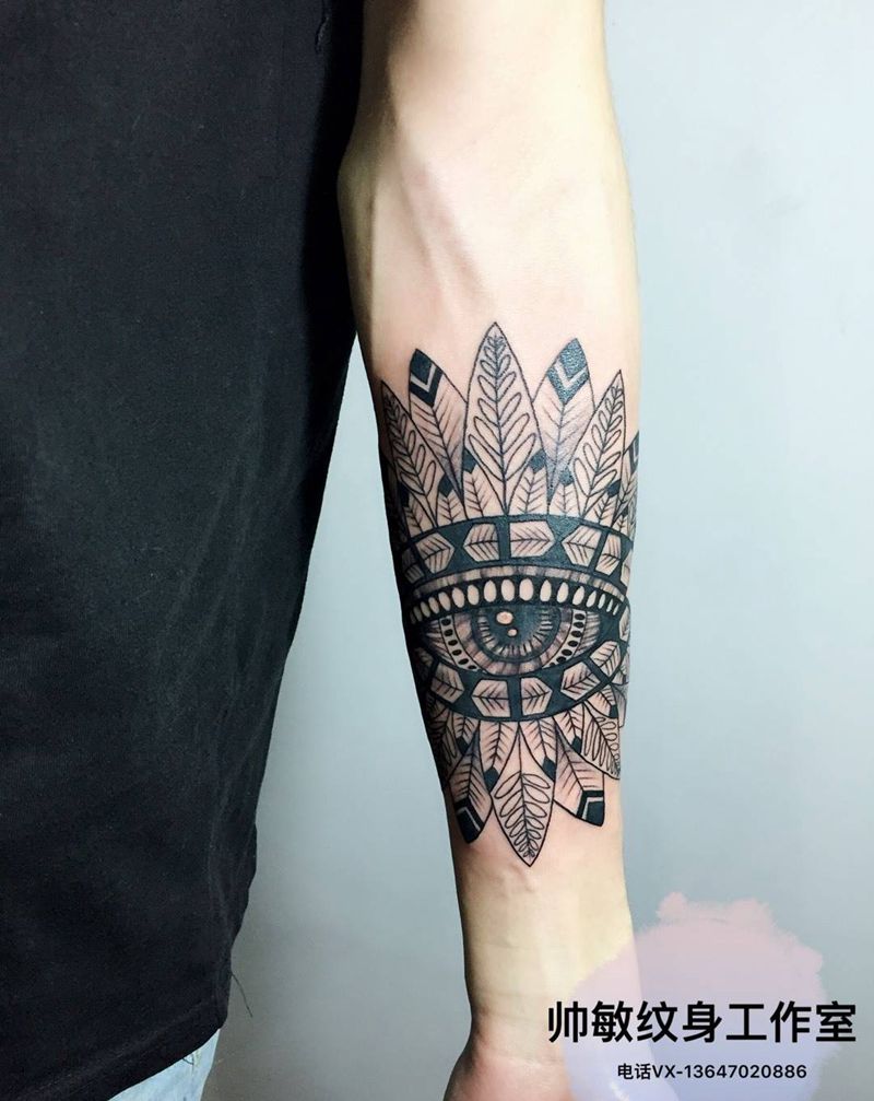 天空之眼纹身图片_帅敏TATTOO鬼神传统手部手稿纹身图案
