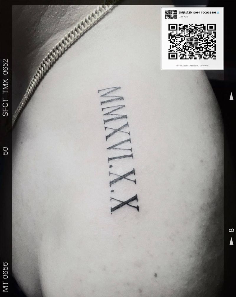 结婚纪念日纹身图片_手稿肩部写实字符纹身图案