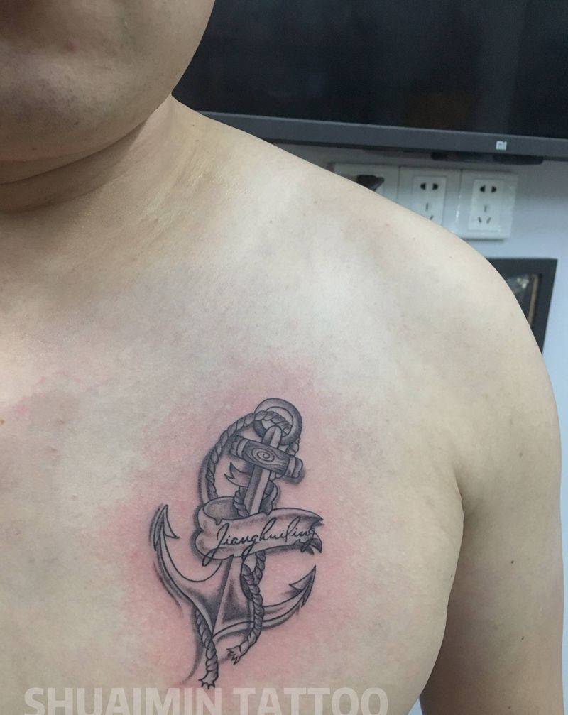 船锚纹身图片_胸部手臂New School欧美写实纹身图案