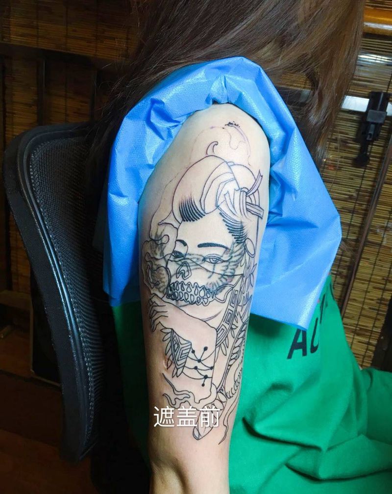 遮盖纹身图片_成品手臂欧美人物鬼神纹身图案