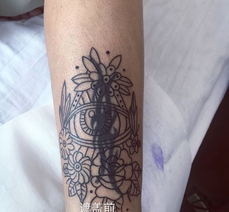 遮盖纹身图片_成品脚部背部欧美清新植物静物纹身图案