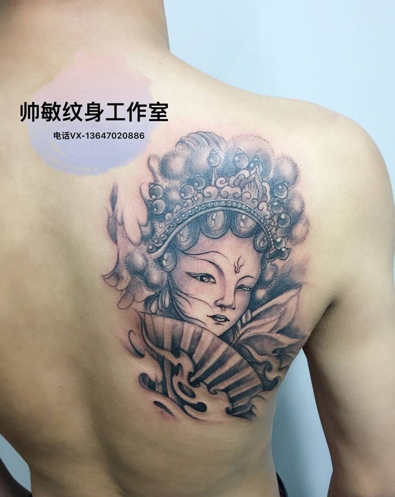 艺妓卐纹身图片_帅敏TATTOO人物传统背部插画纹身图案