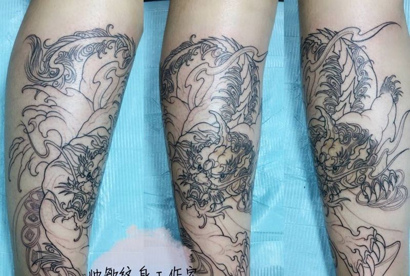 龙.割线纹身图片