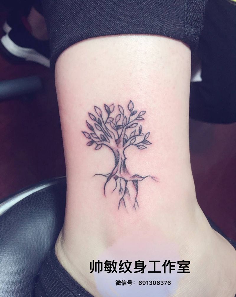 树纹身图片_成品脚部写实植物帅敏TATO纹身图案