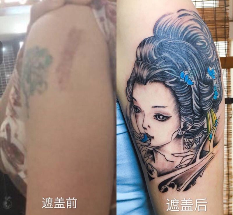 遮盖纹身图片_成品手臂传统肖像人物贴纸纹身图案