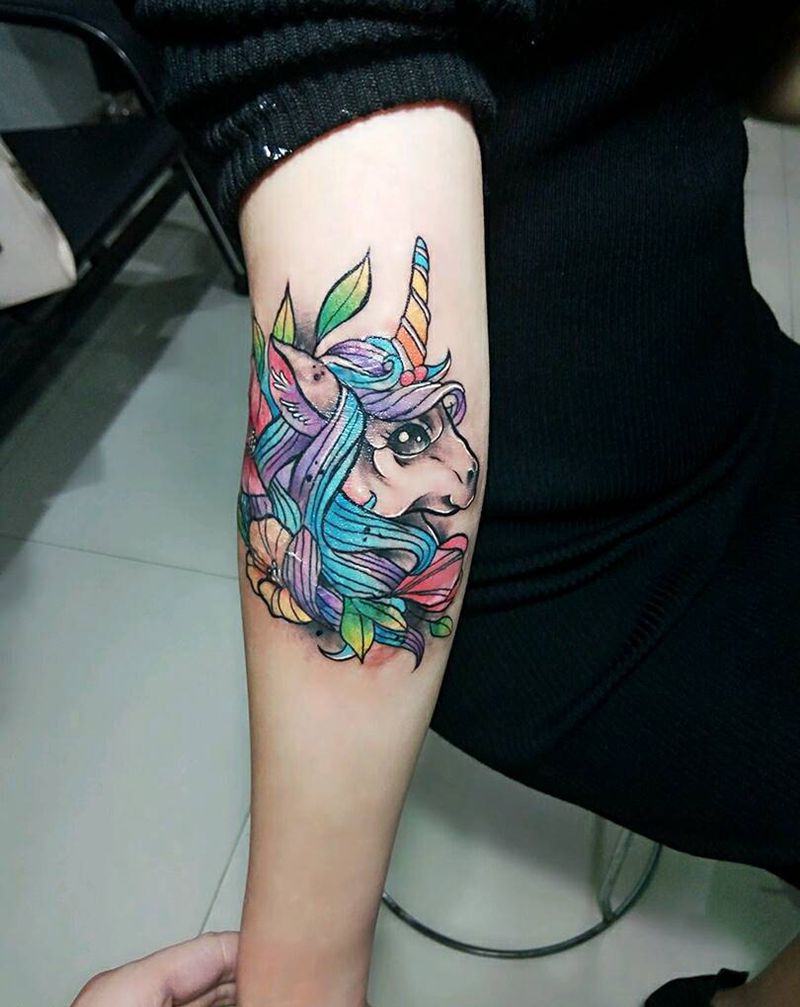 遮盖疤痕独角兽纹身图片
