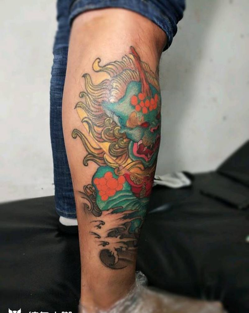 彩色唐狮纹身图片