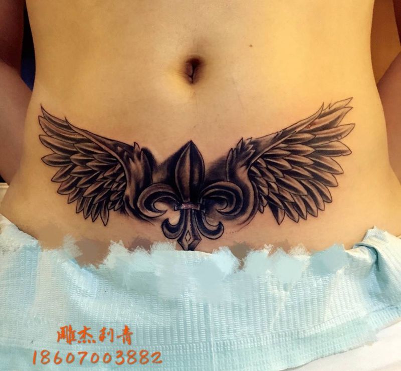 小腹疤痕遮盖纹身图片_成品腹部欧美传统习俗贴纸宗教静物几何图腾纹身图案