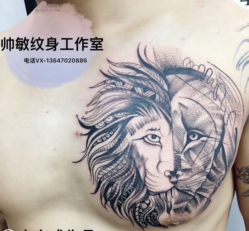 狮子未完成纹身图片_帅敏TATTOO纹身图案