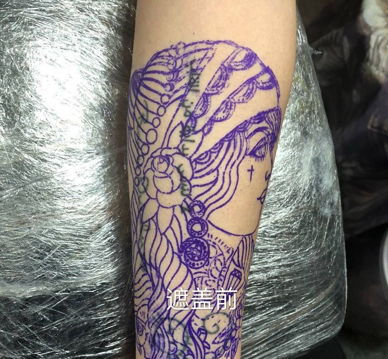 遮盖纹身图片_手臂手部Old School水彩纹身图案