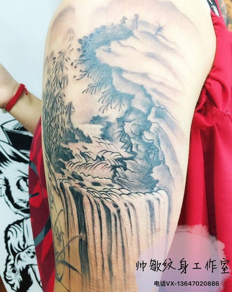 山水纹身图片