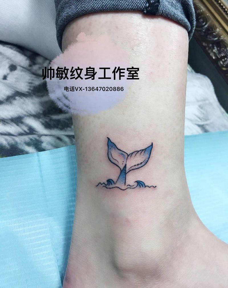 鲸纹身图片_帅敏TATTOO动物清新脚部手稿纹身图案