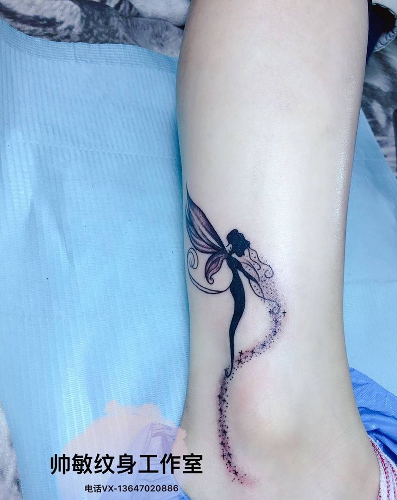 精灵纹身图片_帅敏TATTOO人物清新脚部手稿纹身图案