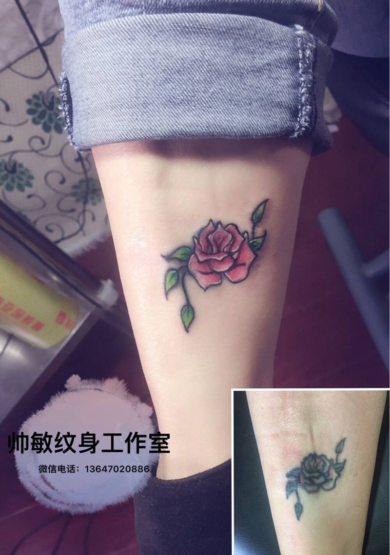 疤痕别人纹身我再次纹身图片_帅敏TATTOO静物清新腿部成品纹身图案