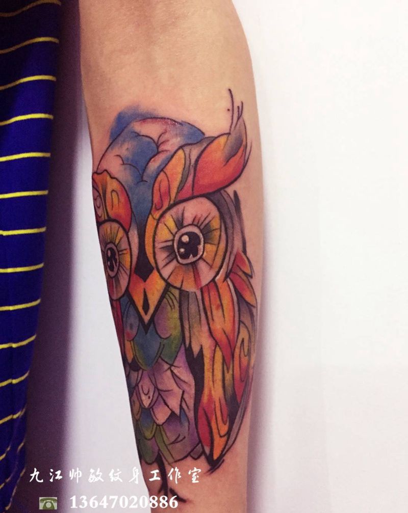 猫头鹰纹身图片_手部手稿清新写实动物情侣宗教原创纹身图案