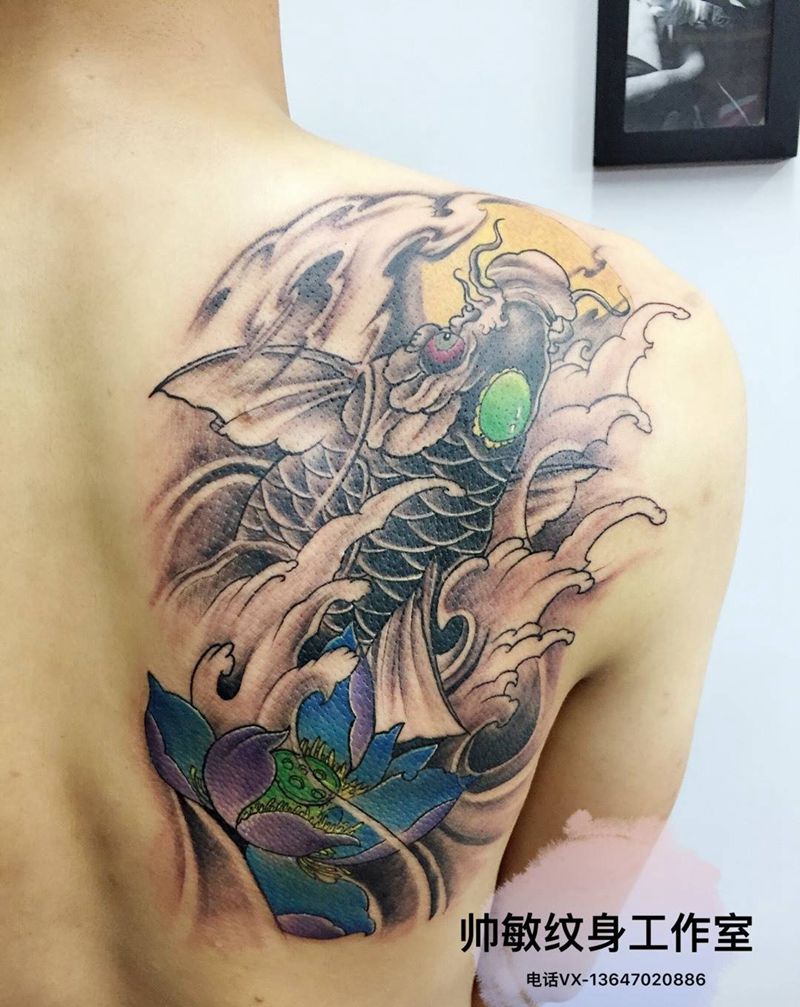 雨纹身图片_帅敏TATTOO动物传统背部手稿纹身图案