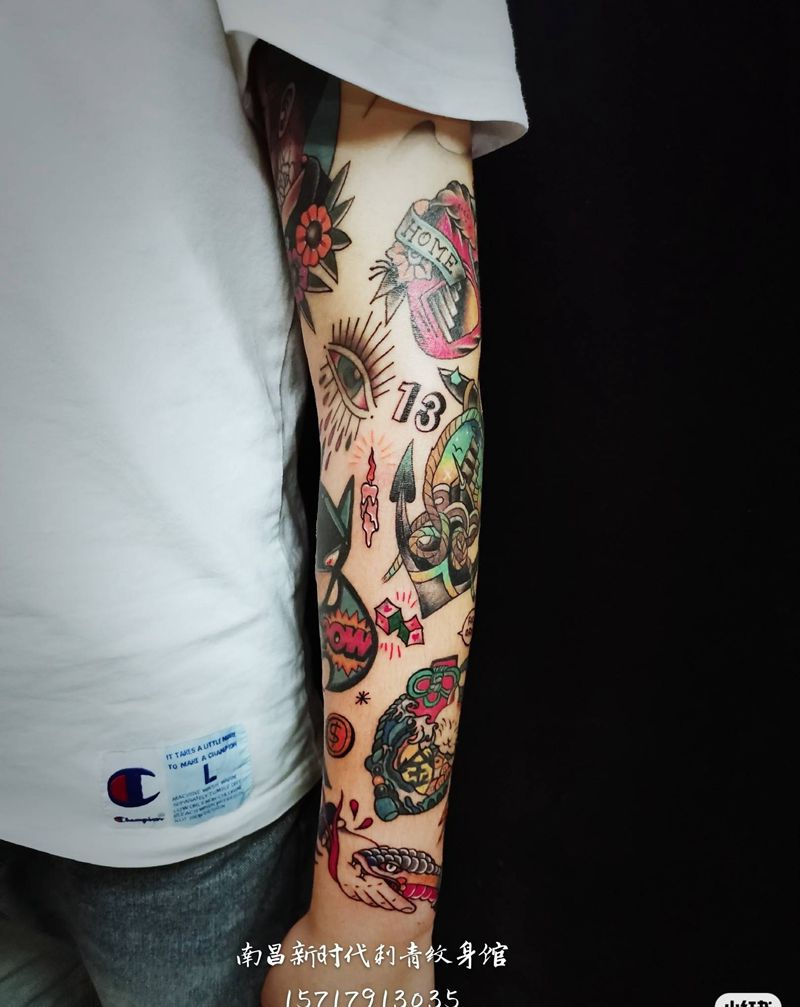 花臂纹身图片_手部Old School纹身图案