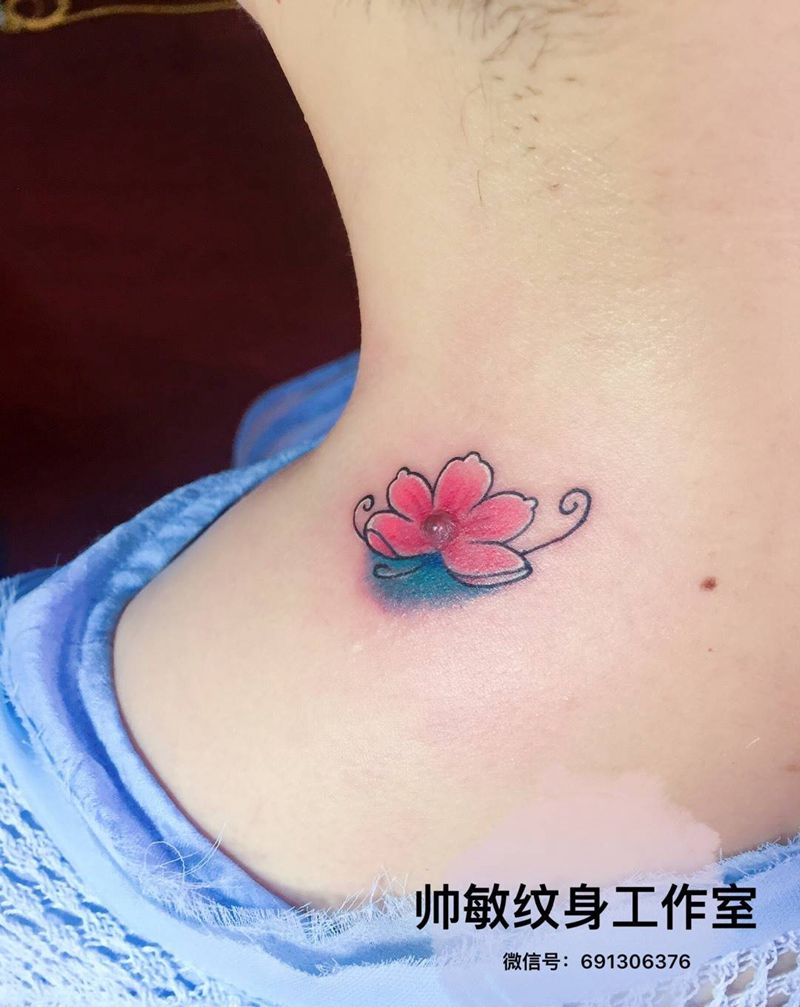 花卍纹身图片_帅敏TATTOO植物静物清新颈部插画纹身图案