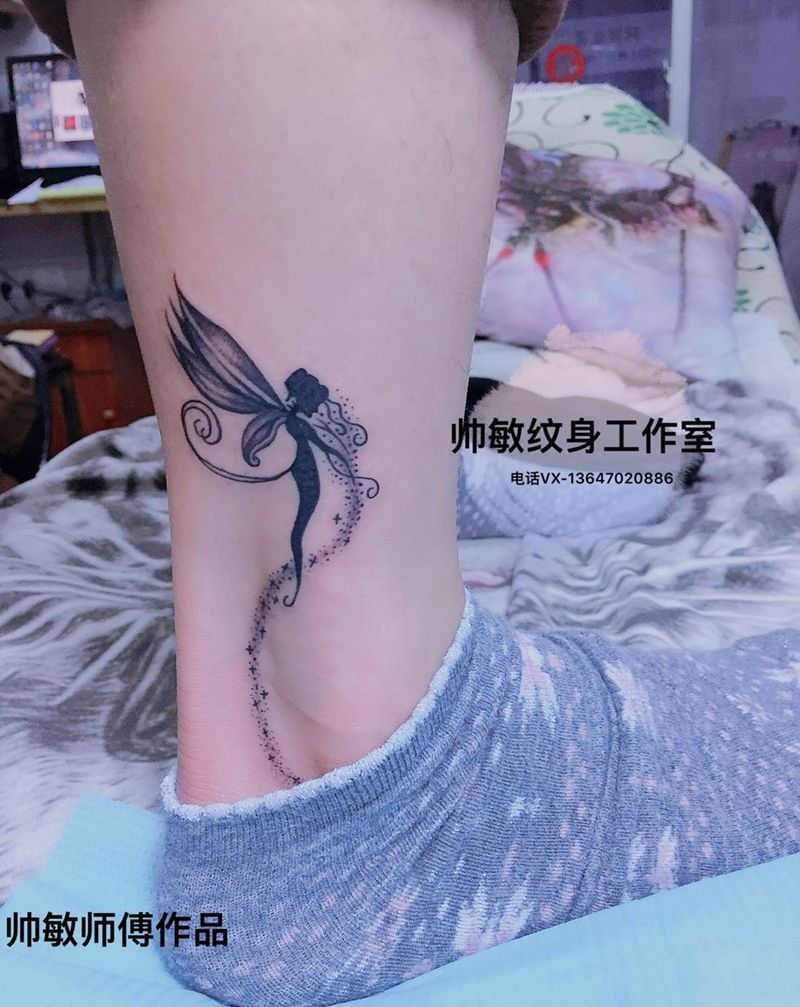 精灵纹身图片_帅敏TATTOO人物清新腿部手稿纹身图案