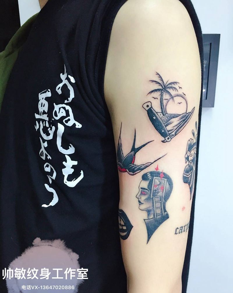 拼大臂未完成纹身图片