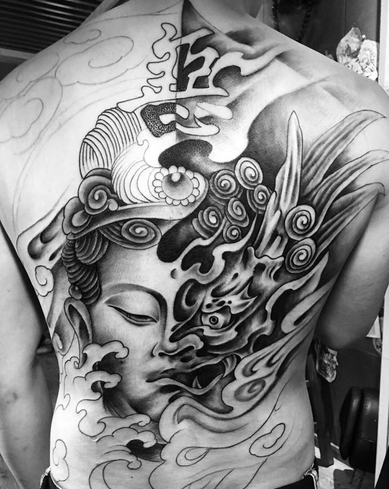 佛与魔纹身图片_背部纹身图案