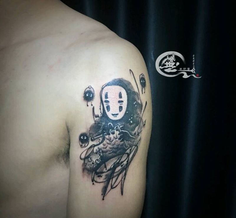 无脸男纹身图片_手臂水墨纹身图案