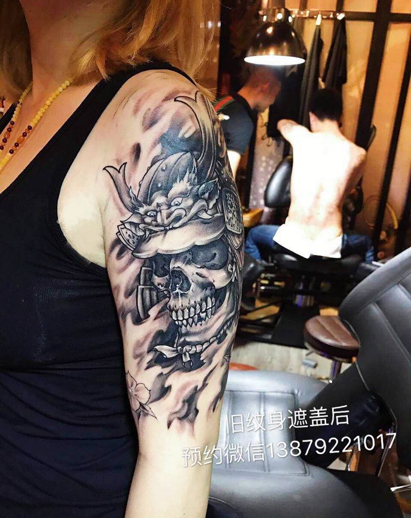 武士纹身图片_背部手臂腿部脚部成品原创纹身图案