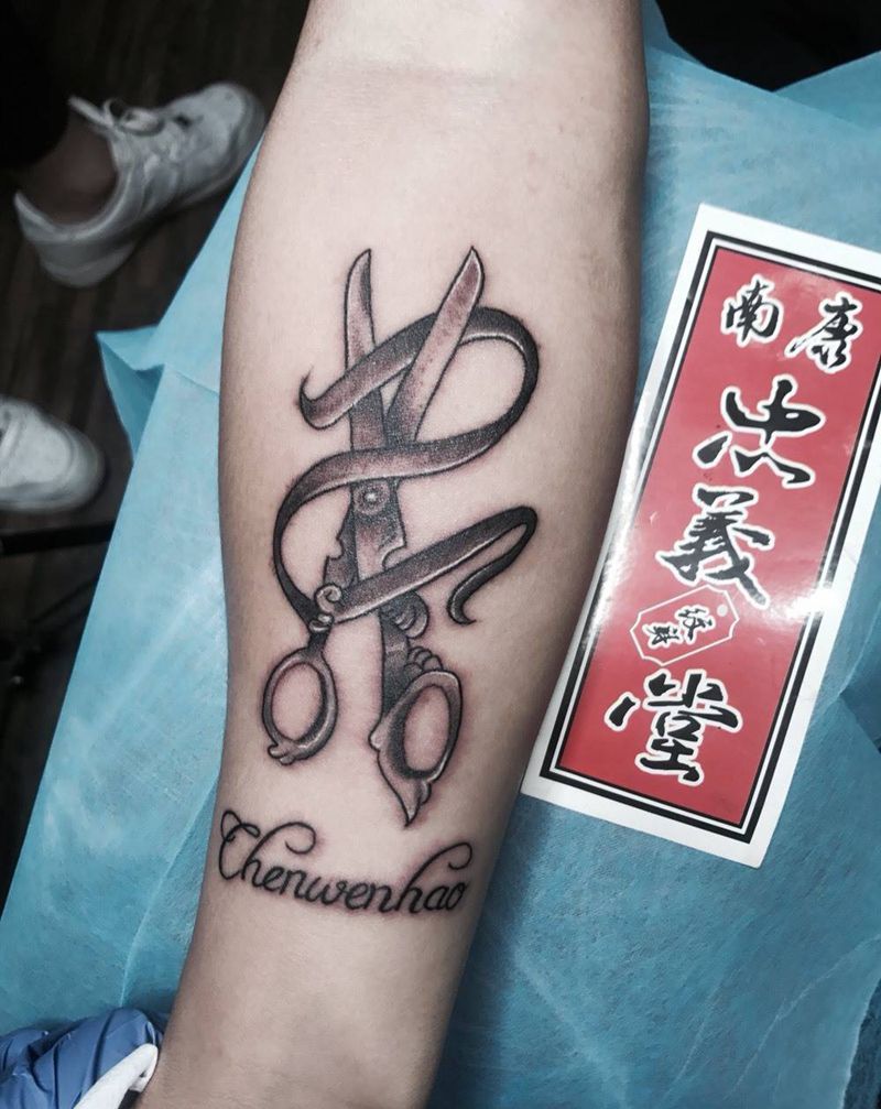 剪刀纹身图片_成品手臂脚部手部欧美国画传统清新人物鬼神纹身图案