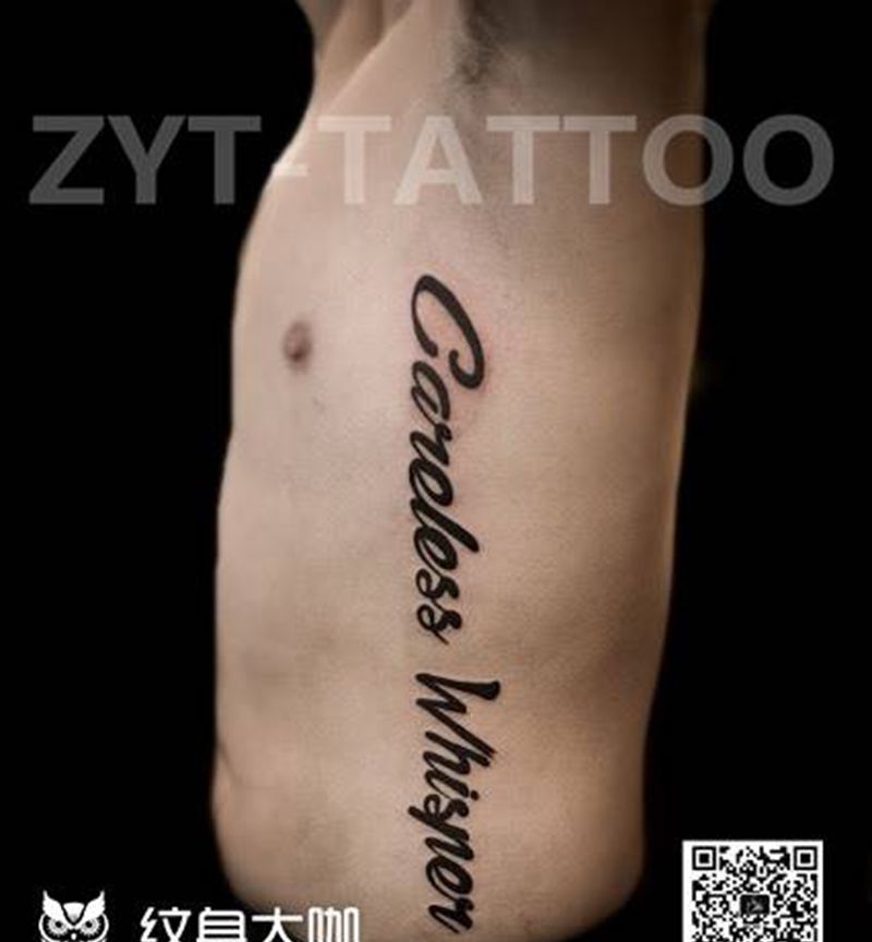 侧腰英文纹身图片_腰部清新字符原创纹身图案