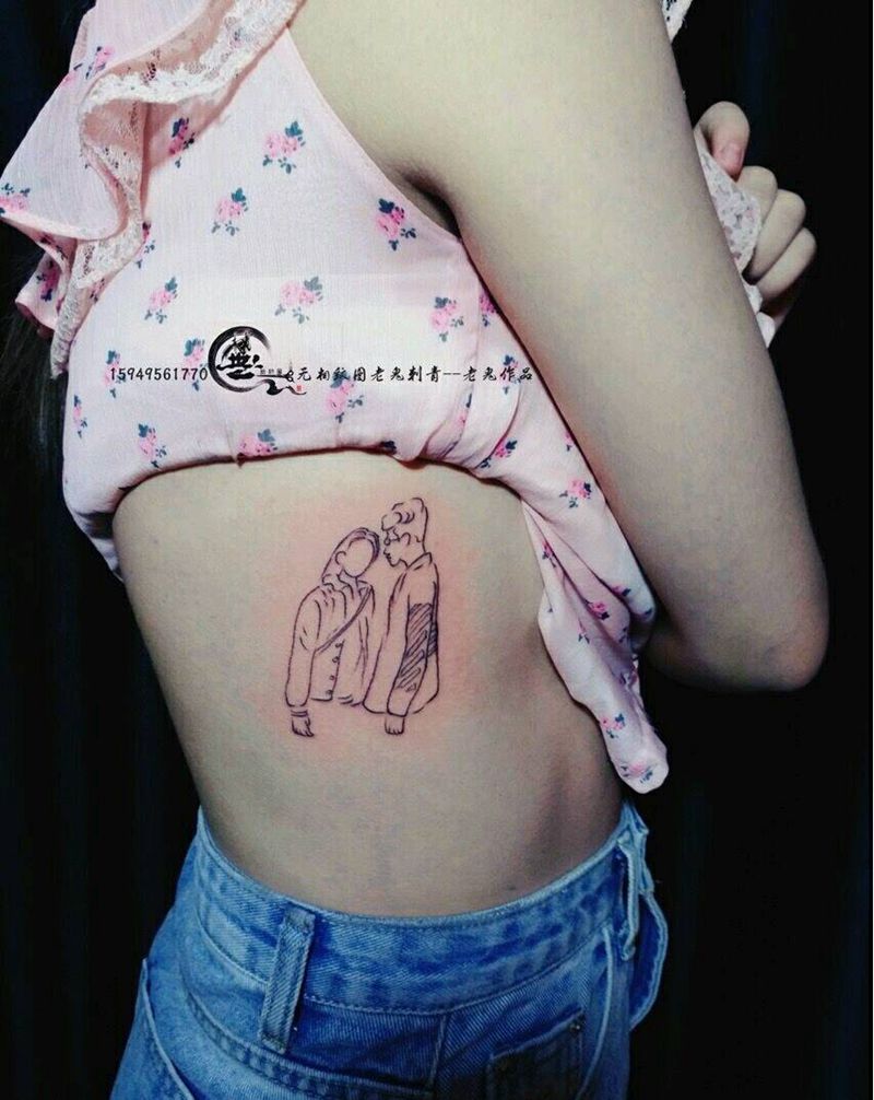 简笔画纹身图片_腰部清新成品纹身图案