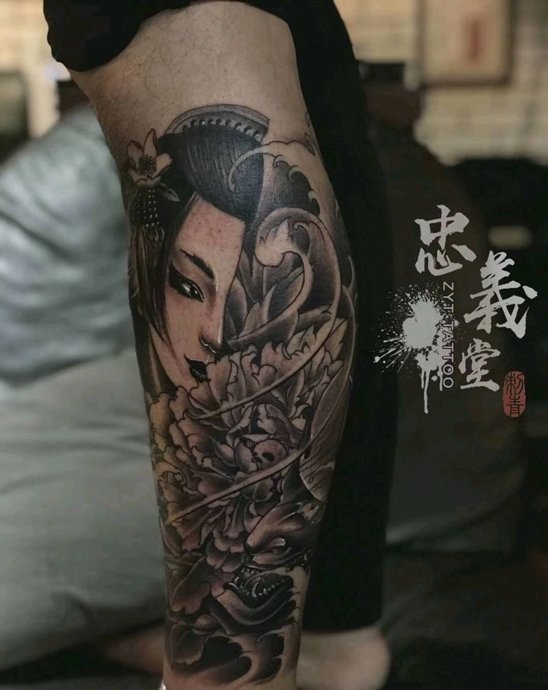 艺姬般若纹身图片_脚部新传统纹身图案