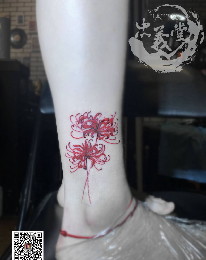 彼岸花纹身图片_腿部水彩纹身图案