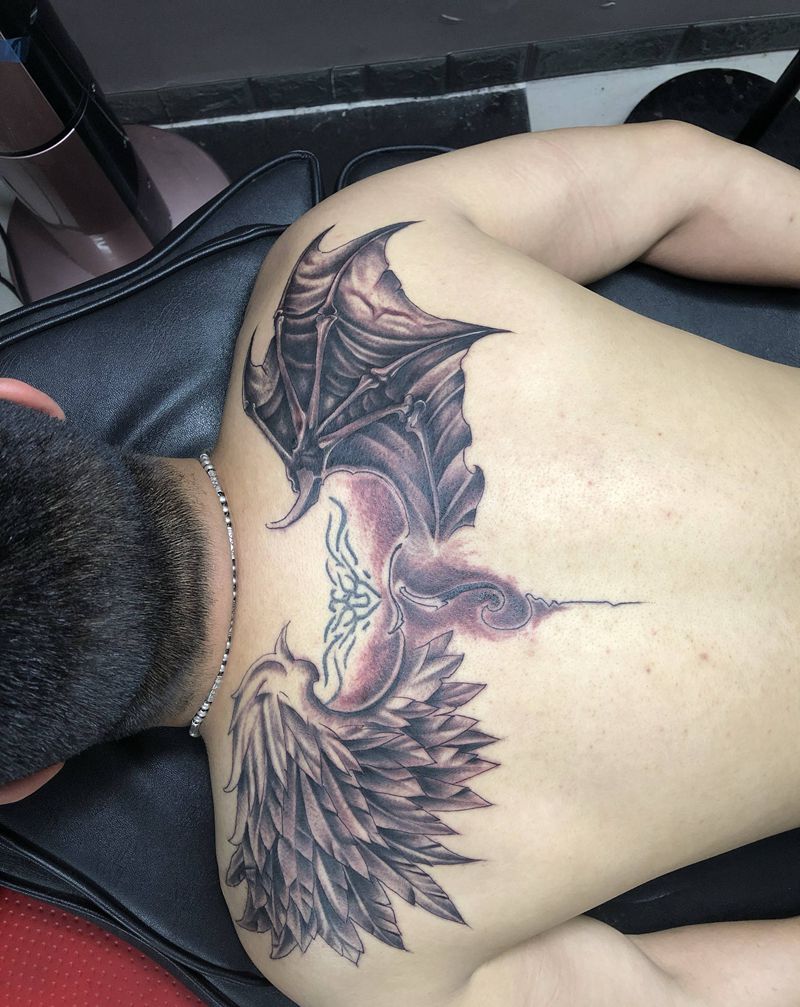 后背翅膀纹身图片_背部纹身图案