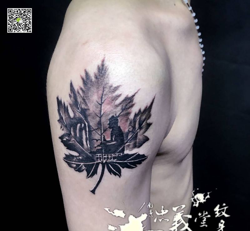 枫叶佛纹身图片_成品手臂传统习俗肖像几何人物情侣鬼神纹身图案