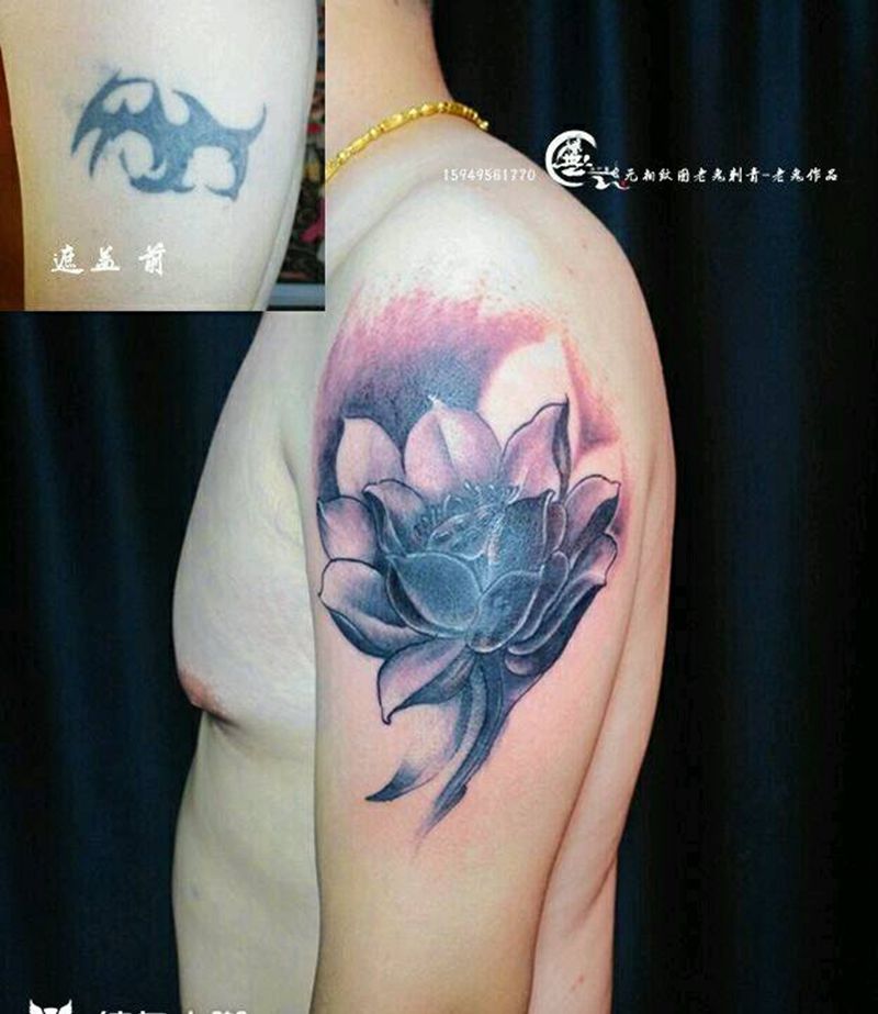 遮盖作品纹身图片_手臂传统遮盖成品纹身图案