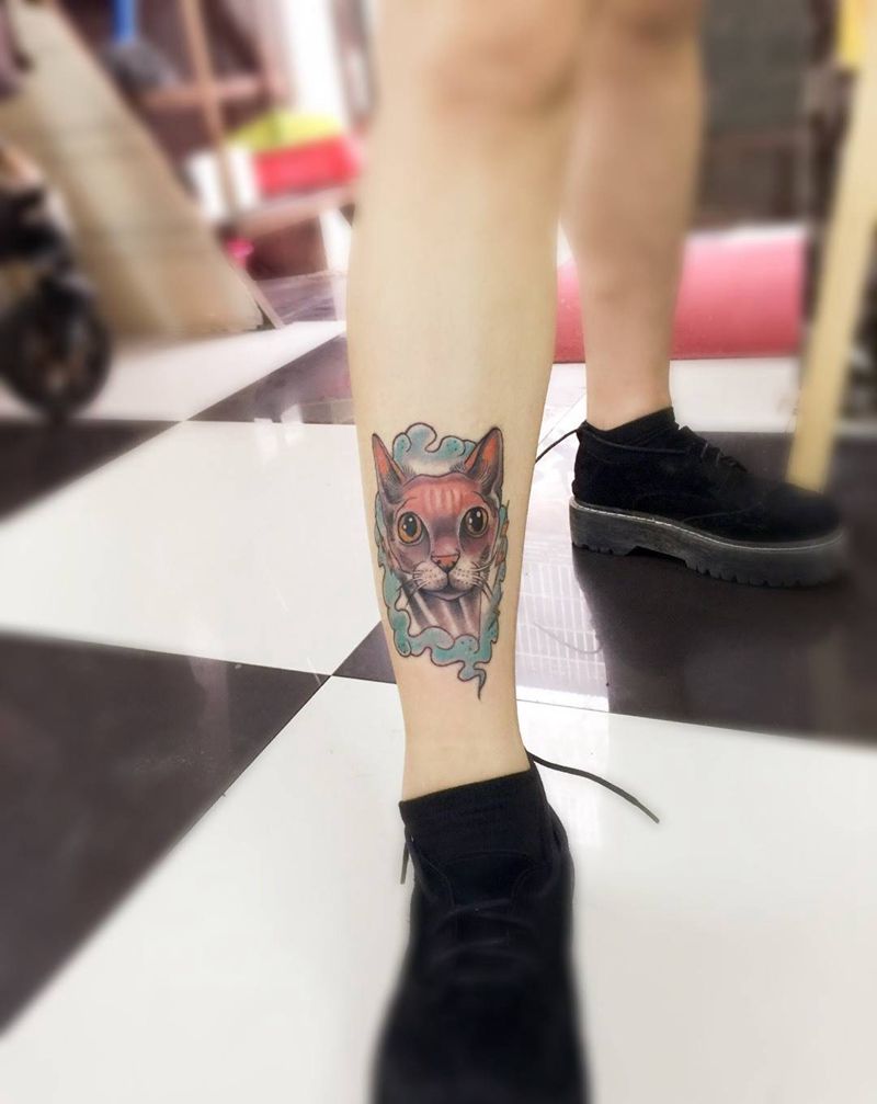 她的猫纹身图片