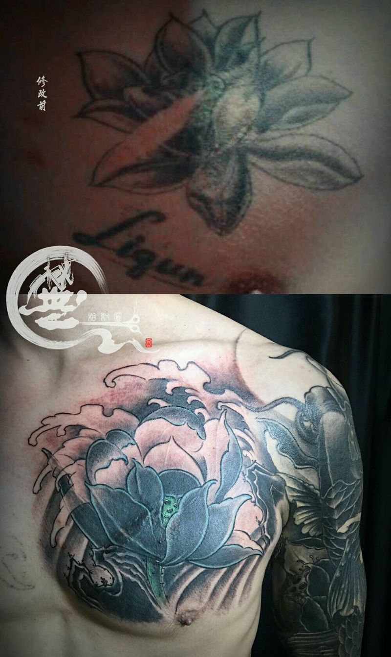 半甲遮盖纹身图片_胸部手臂传统纹身图案