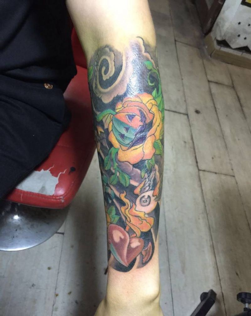 小花臂 遮盖作品纹身图片