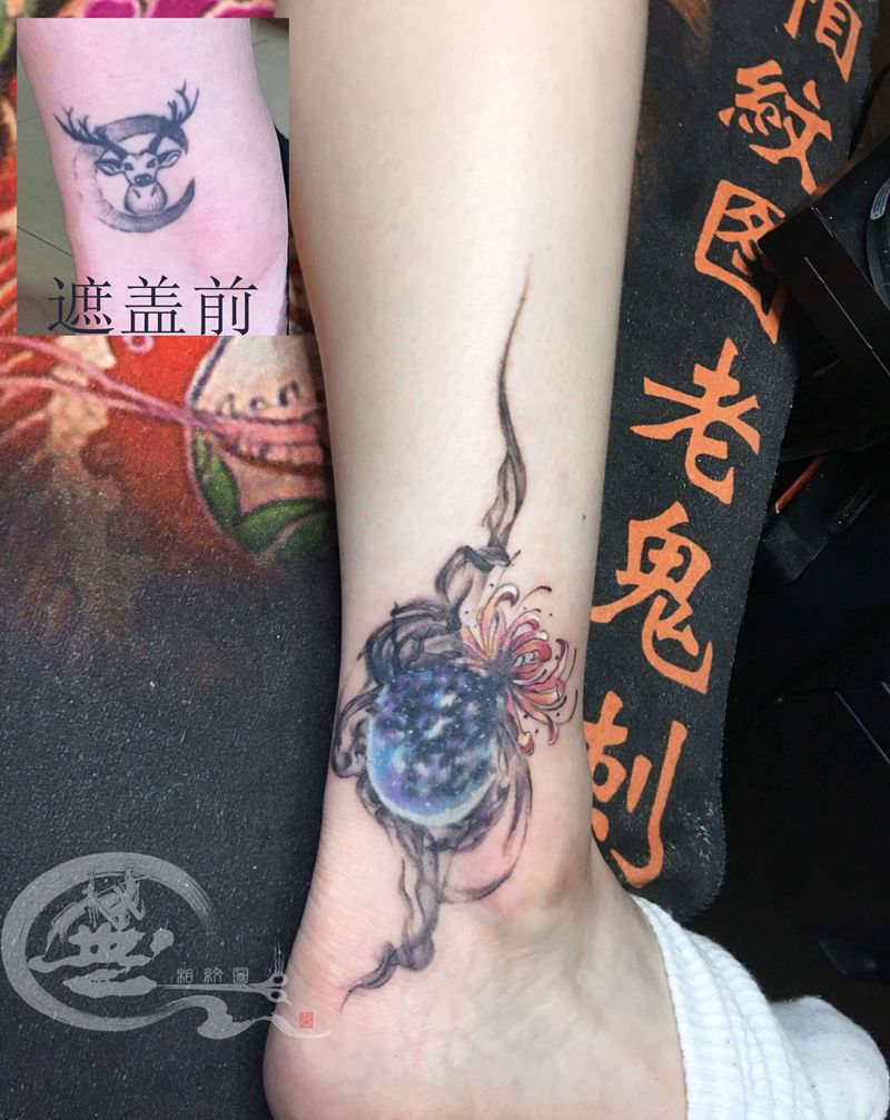遮盖作品纹身图片_脚部纹身图案