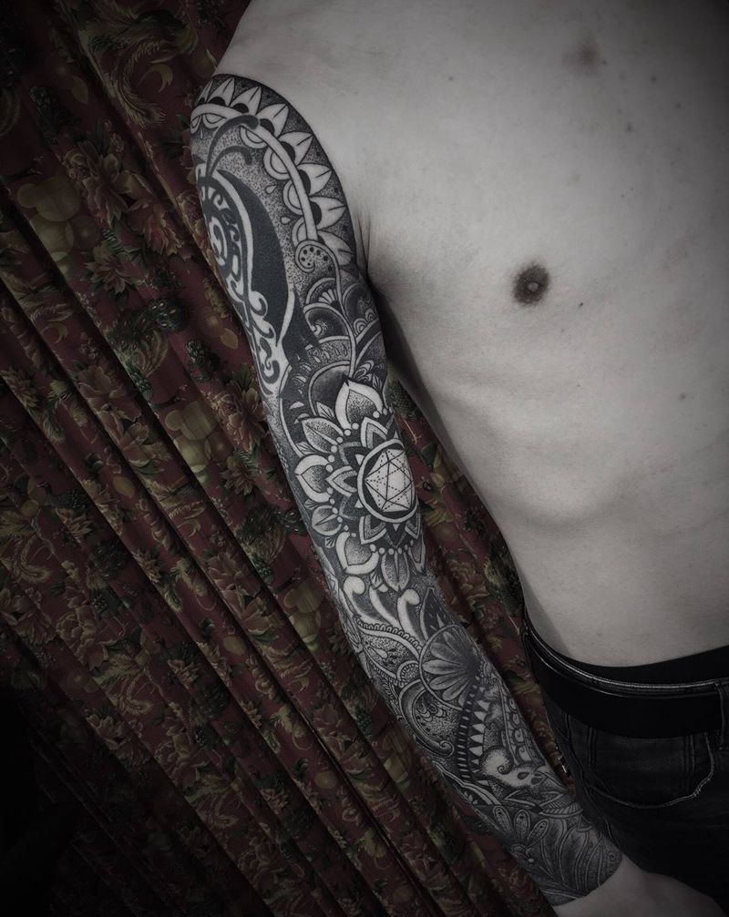 点刺花臂纹身图片