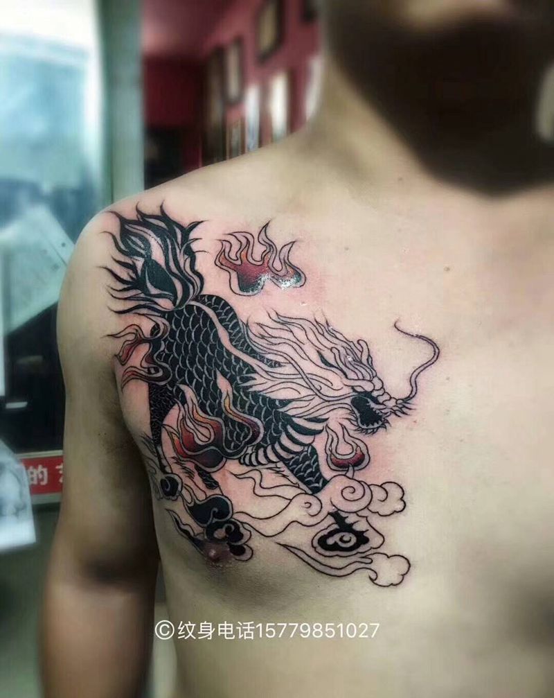 麒麟纹身图片_胸部纹身图案