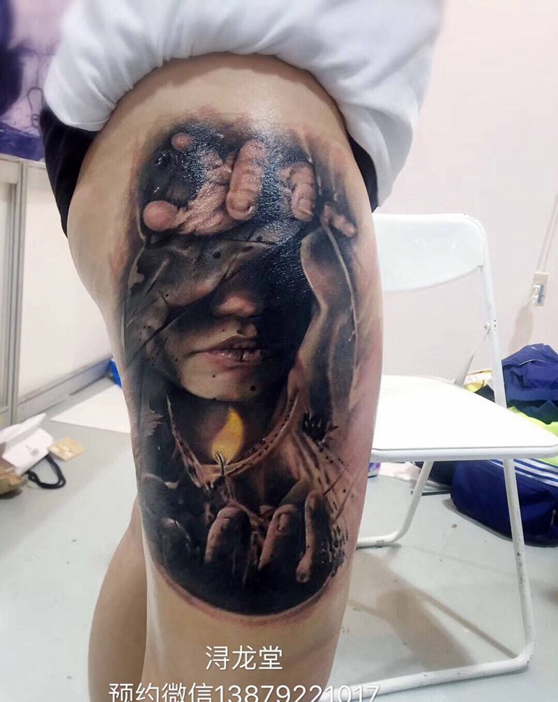 人物纹身图片_腿部纹身图案