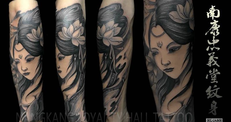 艺姬纹身图片_成品手臂传统人物纹身图案