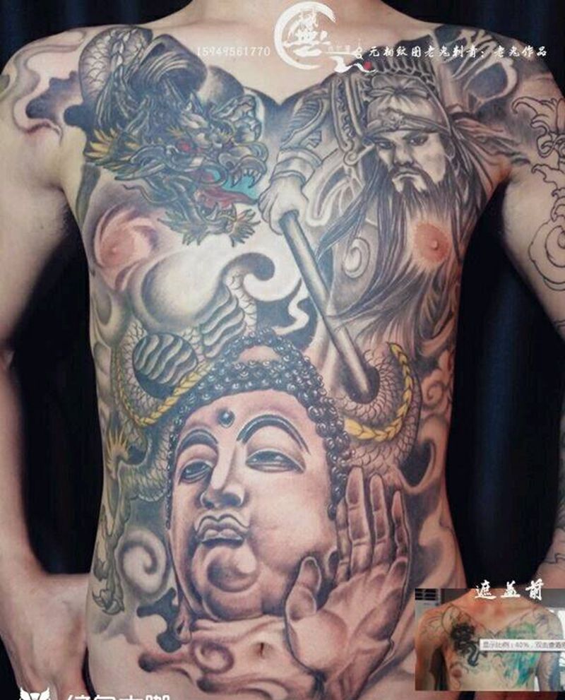 遮盖纹身图片_胸部腹部传统遮盖成品纹身图案