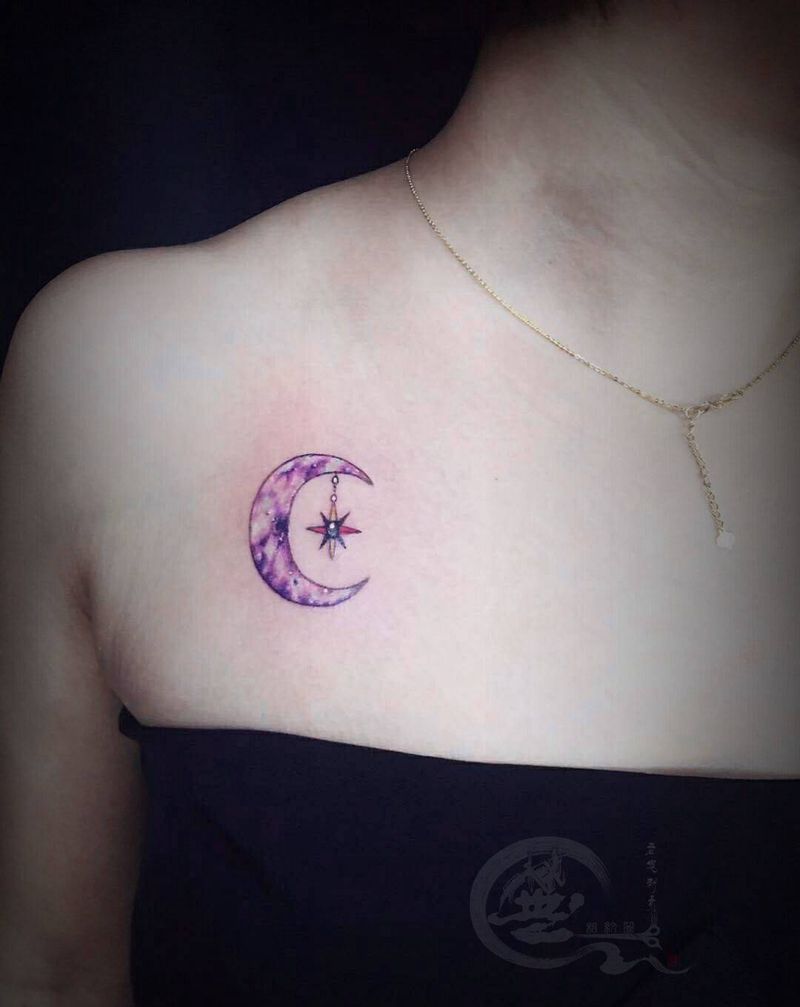 小清新纹身图片_胸部水彩纹身图案