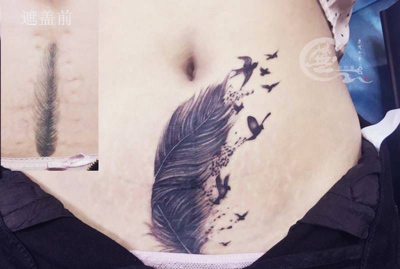 腹部疤痕遮盖，为盖中盖纹身图片_腹部纹身图案