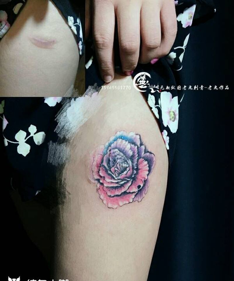 花纹身图片_腿部水彩欧美纹身图案