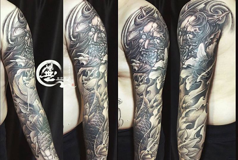 传统花臂纹身图片_手臂新传统纹身图案