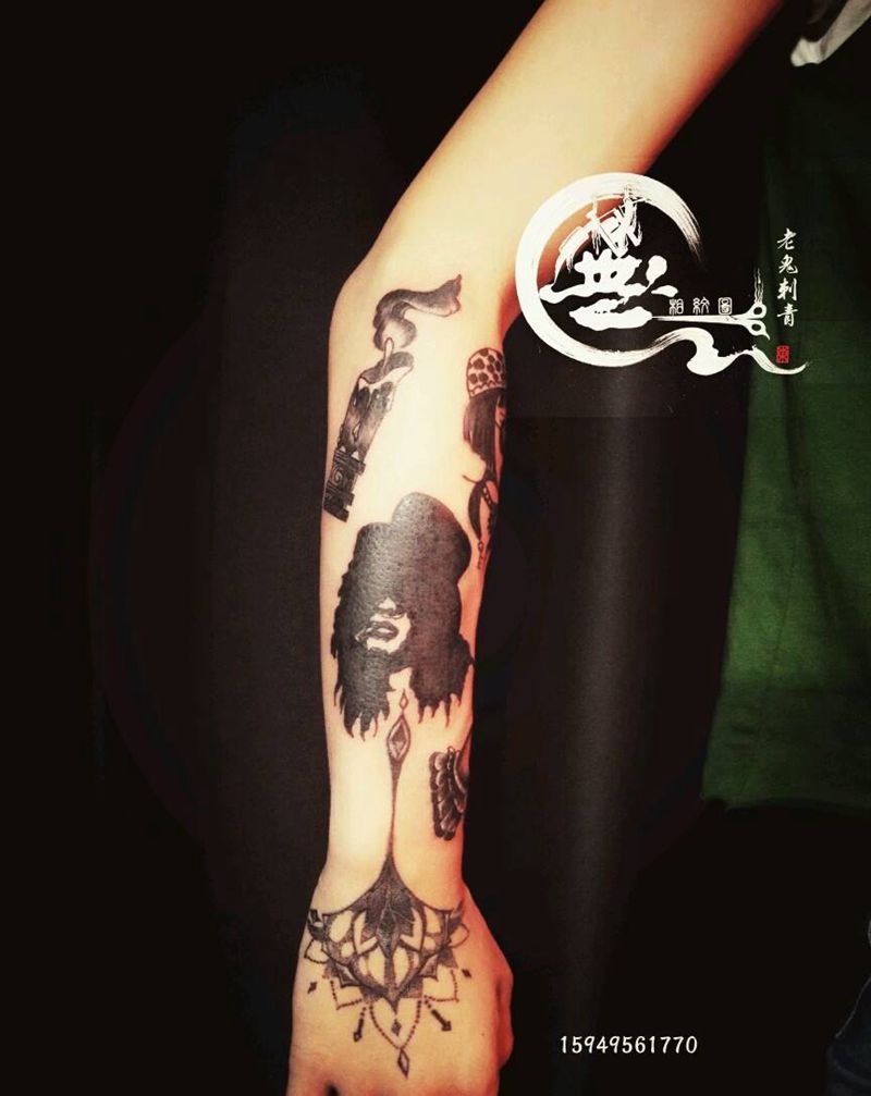 old school风格纹身纹身图片_手臂欧美成品纹身图案
