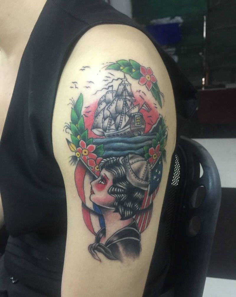 帆船 女郎纹身图片